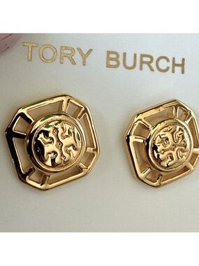 Tory Burch Polished Gold Octagonal Logo Studs
